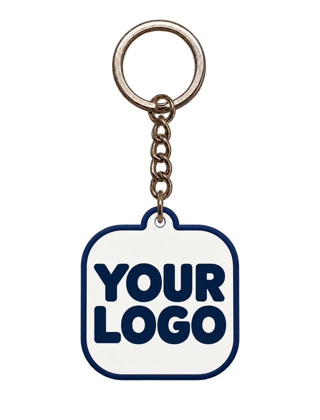 Your logo on a white custom keychain